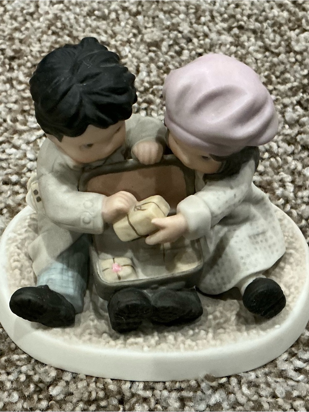 Kim Anderson Boy and Girl Figurine in Cream and Pink